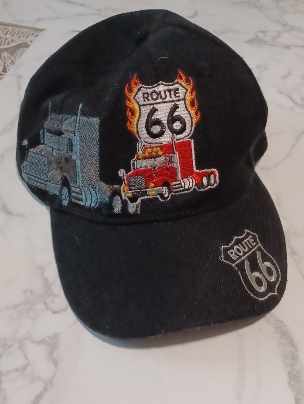 2/$50 Route 66 Black Embroidered Truck Cap - O/S